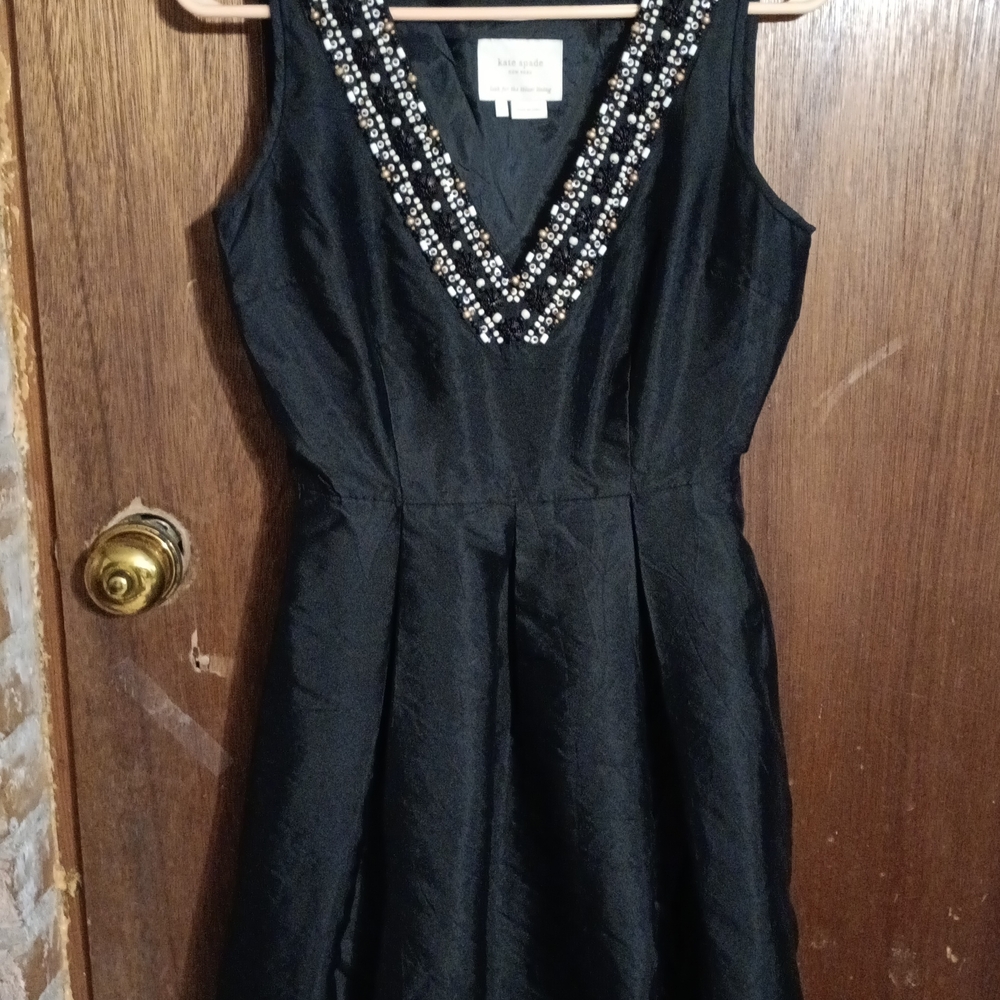 Kate Spade Black and Silver Embellished Fit and Flare Cocktail Dress